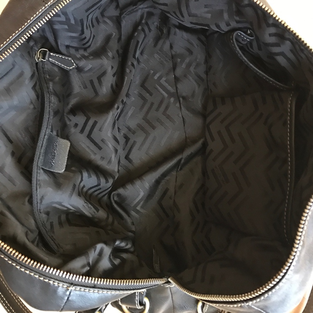 Via Spiga Black Leather Shoulder Satchel with Brass Ring Accents 
9 1/2 by 14” - Picture 6 of 6